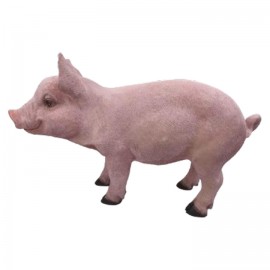 Statue en résine cochon rose nature tête droite 63 cm