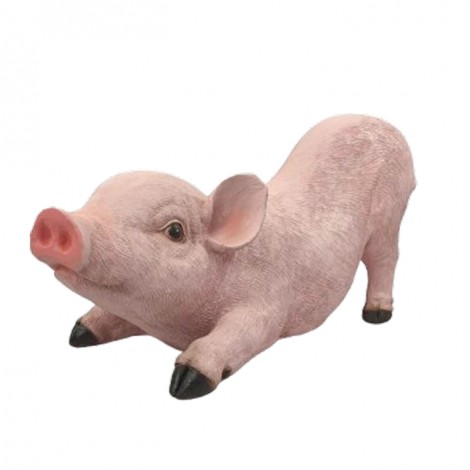 Statue en résine cochon rose nature dos très creusé 53 cm