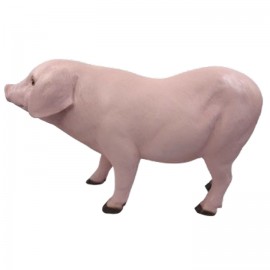 Statue en résine cochon rose nature oreilles basse 60 cm