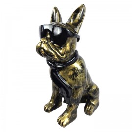 Statue chien bouledogue Français assis doré antique en résine 60 cm