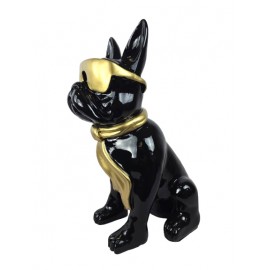 Statue bouledogue Français en résine doré et noir 60 cm