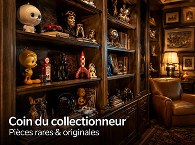 Figurines et objets décoratifs dans une bibliothèque